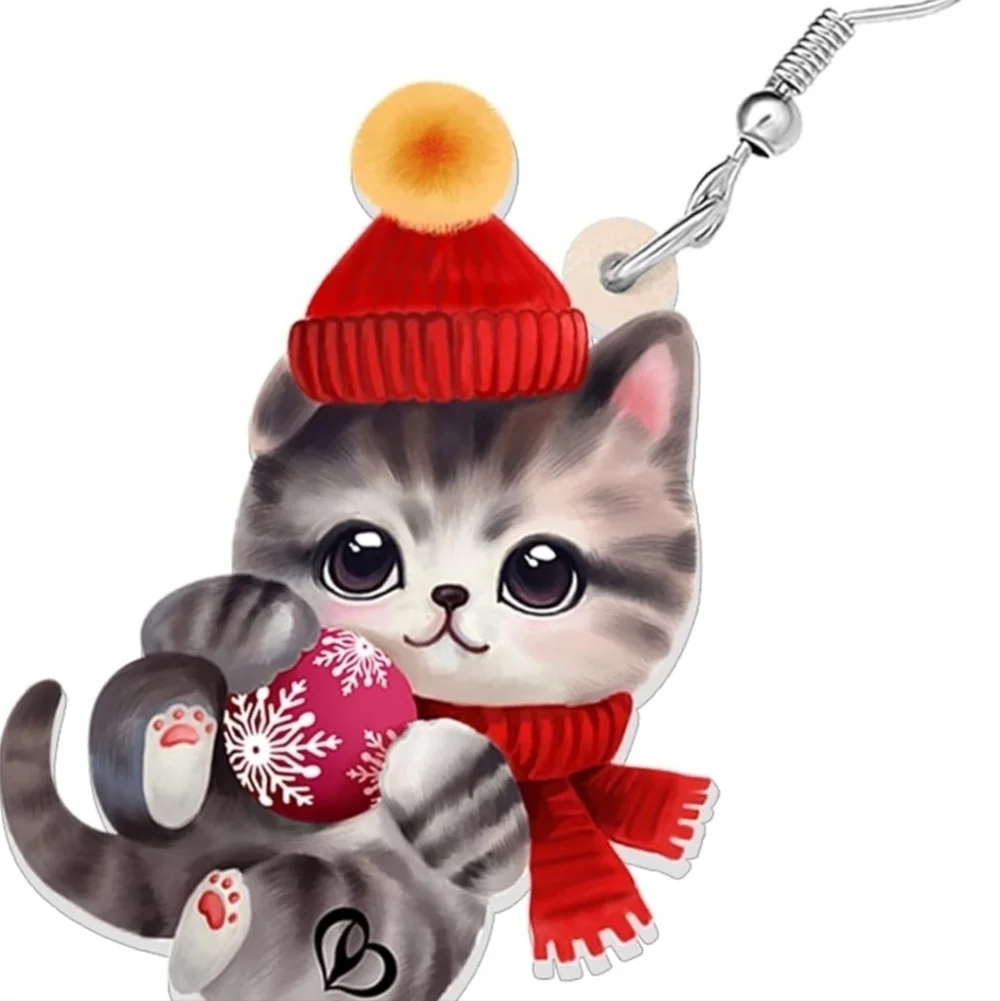 Adorable Cat Earrings with Red Accents